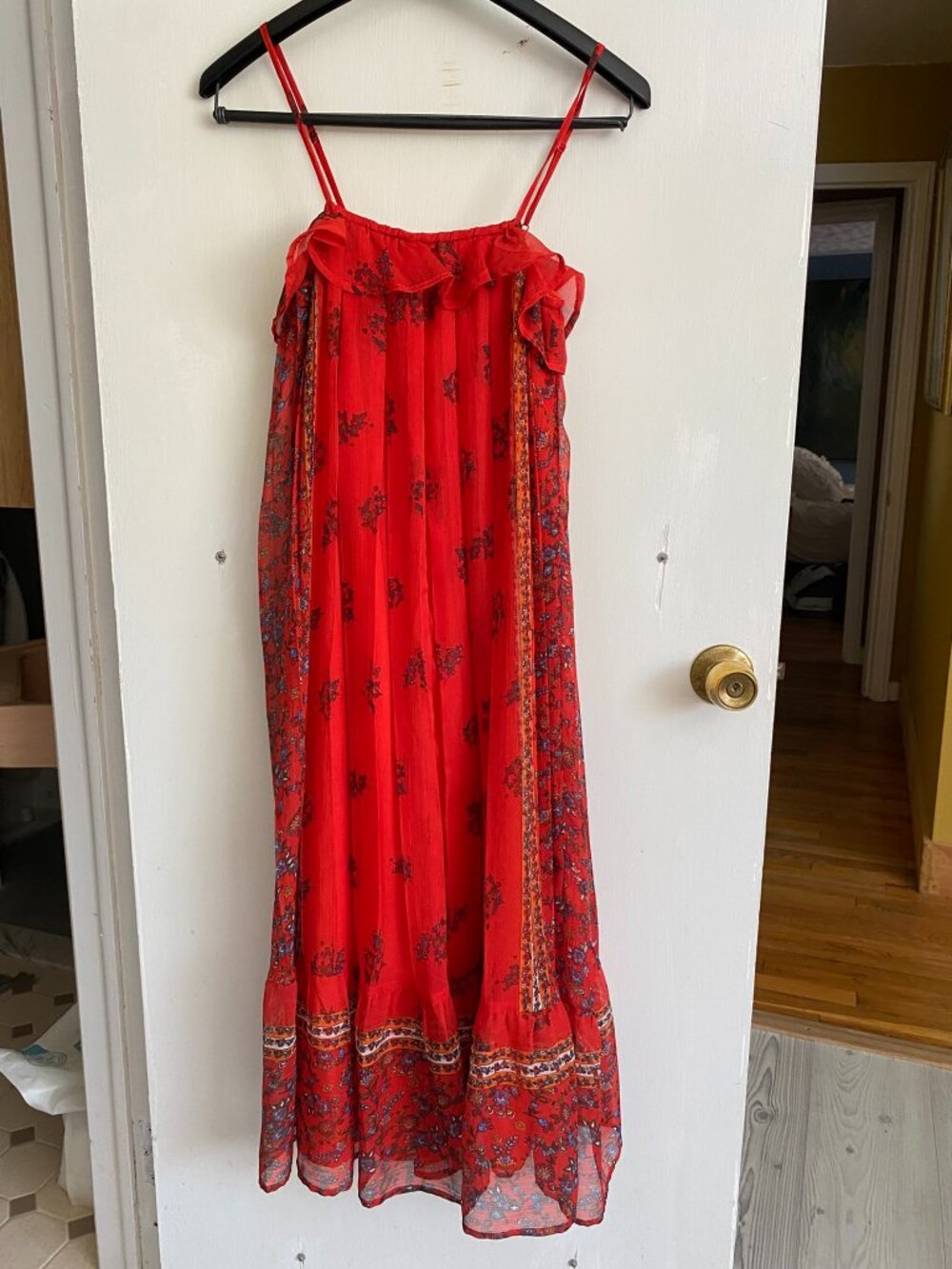 ENDLESS ROSE Sleeveless Ruffle Red Floral Overlay Dress - Size Small